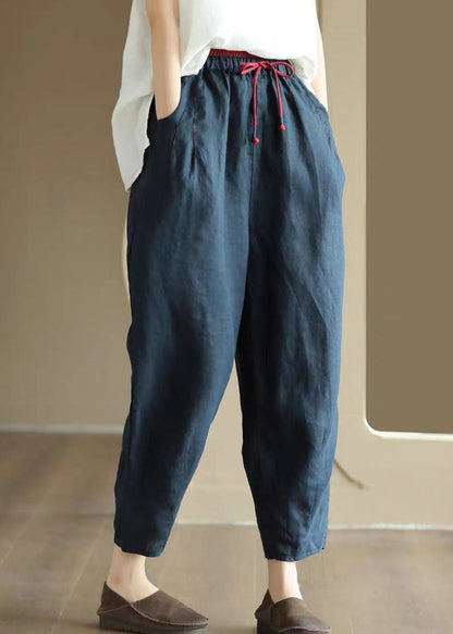 Art Navy Pockets Embroideried Patchwork Linen Pants Summer LY5049 - fabuloryshop