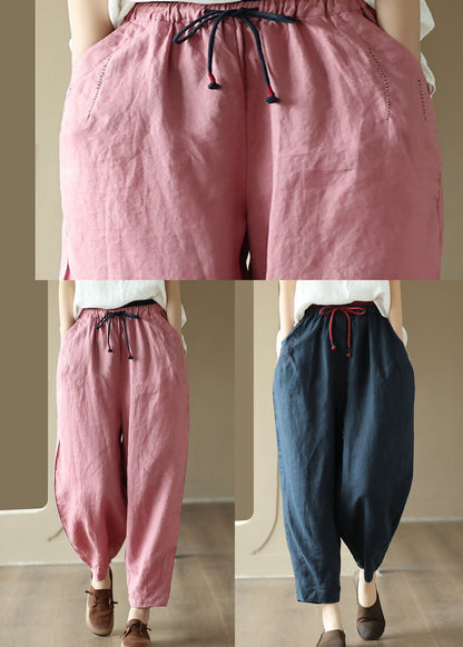 Art Navy Pockets Embroideried Patchwork Linen Pants Summer LY5049 - fabuloryshop