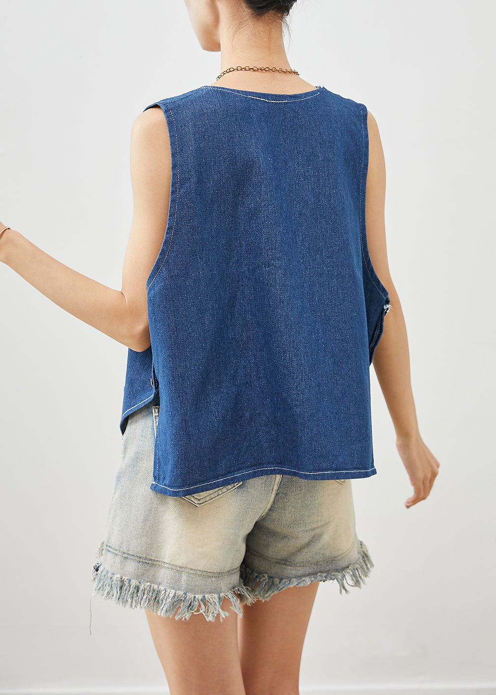 Art Navy V Neck Oversized Denim Vests Fall Ada Fashion