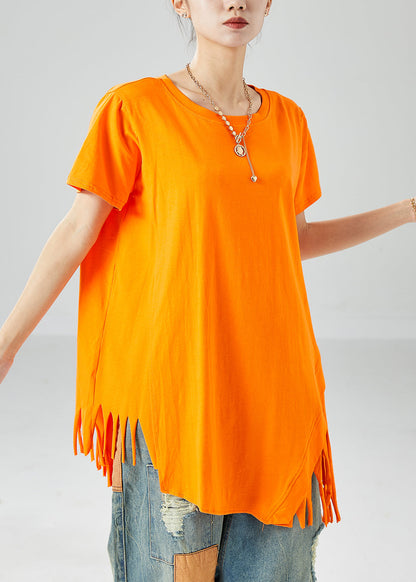 Art Orange Asymmetrical Tassel Cotton Tank Tops Summer LY6073 - fabuloryshop