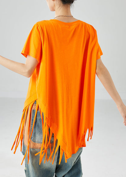 Art Orange Asymmetrical Tassel Cotton Tank Tops Summer LY6073 - fabuloryshop