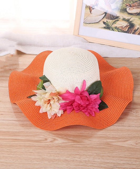 Art Orange Floral Straw Woven Floppy Sun Hat LY526 - fabuloryshop