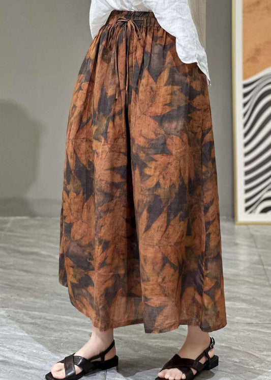 Art Orange Wrinkled Print Elastic Waist Patchwork Linen Skirt Summer LY4033 - fabuloryshop