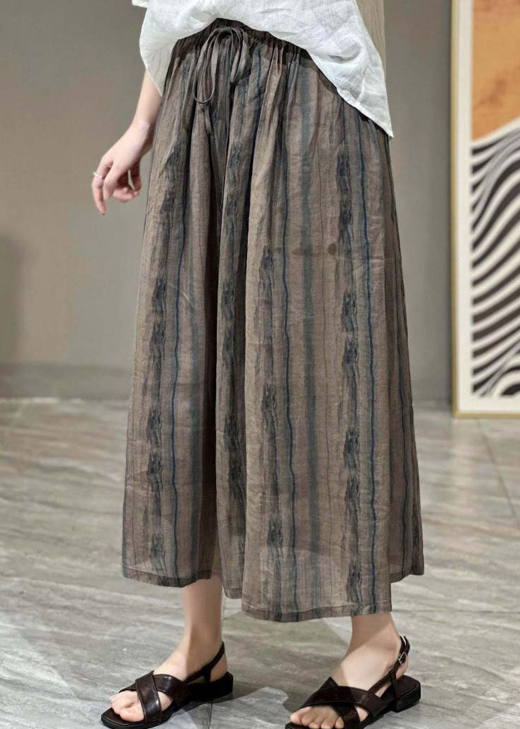 Art Orange Wrinkled Print Elastic Waist Patchwork Linen Skirt Summer LY4033 - fabuloryshop