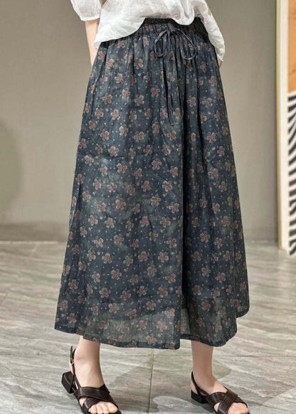 Art Orange Wrinkled Print Elastic Waist Patchwork Linen Skirt Summer LY4033 - fabuloryshop