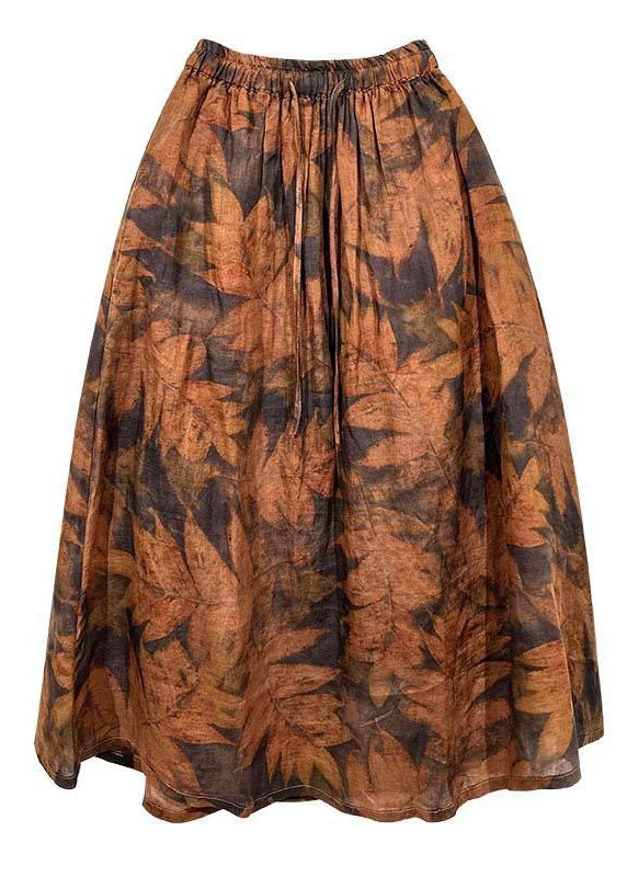 Art Orange Wrinkled Print Elastic Waist Patchwork Linen Skirt Summer LY4033 - fabuloryshop