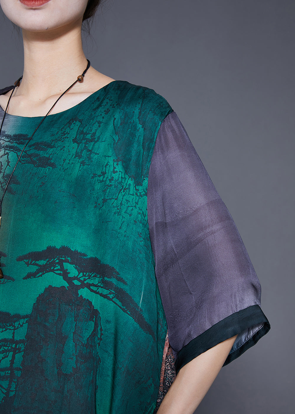 Art Oversized Patchwork Landscape Painting Silk Shirt Half Sleeve Ada Fashion