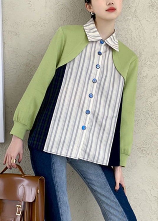 Art Peter Pan Collar Striped Patchwork Button Shirts Long Sleeve LY0799 - fabuloryshop