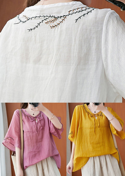 Art Pink Embroideried T Shirt Summer Half Sleeve LY6215 - fabuloryshop