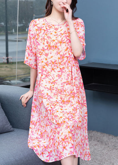 Art Pink O Neck Print Patchwork Chiffon Dresses Summer LY6509 - fabuloryshop