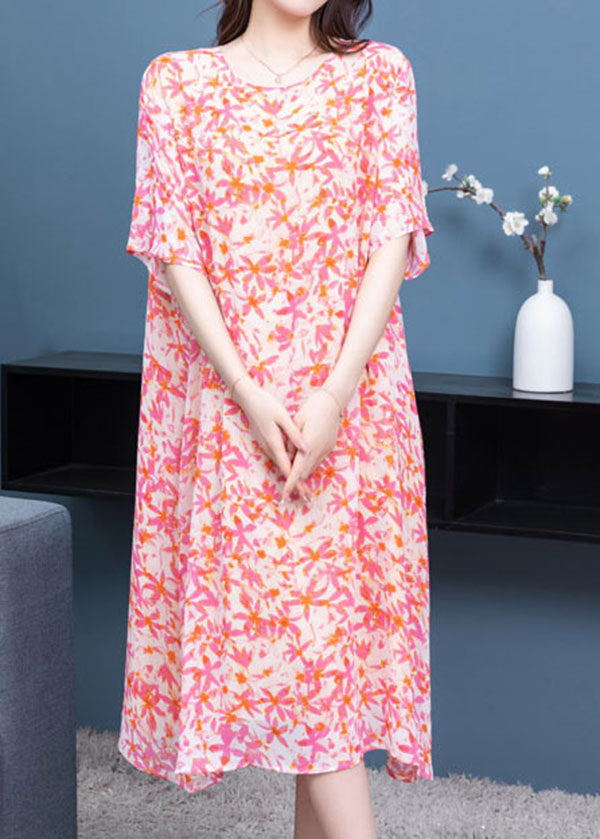 Art Pink O Neck Print Patchwork Chiffon Dresses Summer LY6509 - fabuloryshop