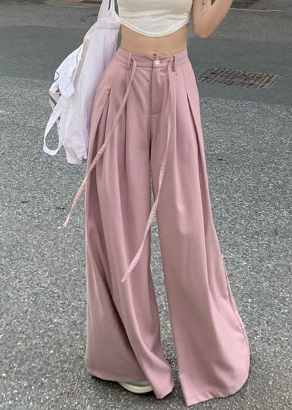 Art Pink Pockets High Waist Patchwork Spandex Wide Leg Pants Summer Ada Fashion