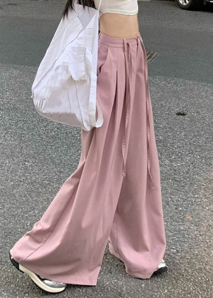 Art Pink Pockets High Waist Patchwork Spandex Wide Leg Pants Summer Ada Fashion