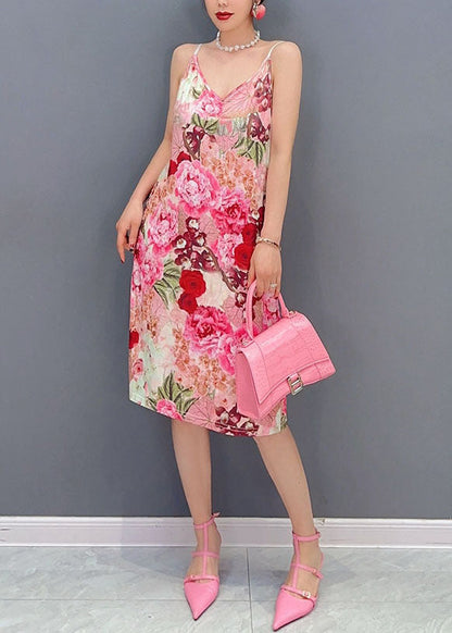 Art Pink Ruffled Print Patchwork Chiffon Two Piece Set Dresses Summer LC0360 - fabuloryshop