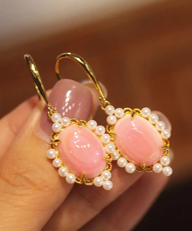 Art Pink Sterling Silver Overgild Pearl Shell Drop Earrings Ada Fashion