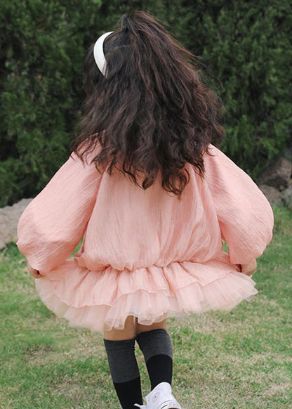 Art Pink Zip Up Pockets Patchwork Tulle Girls Dress Fall Ada Fashion