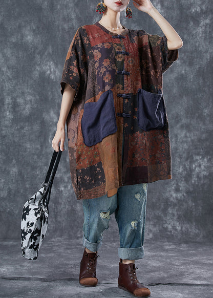 Art Print Chinese Button Patchwork Pockets Linen Coat Outwear Summer LY5687 - fabuloryshop