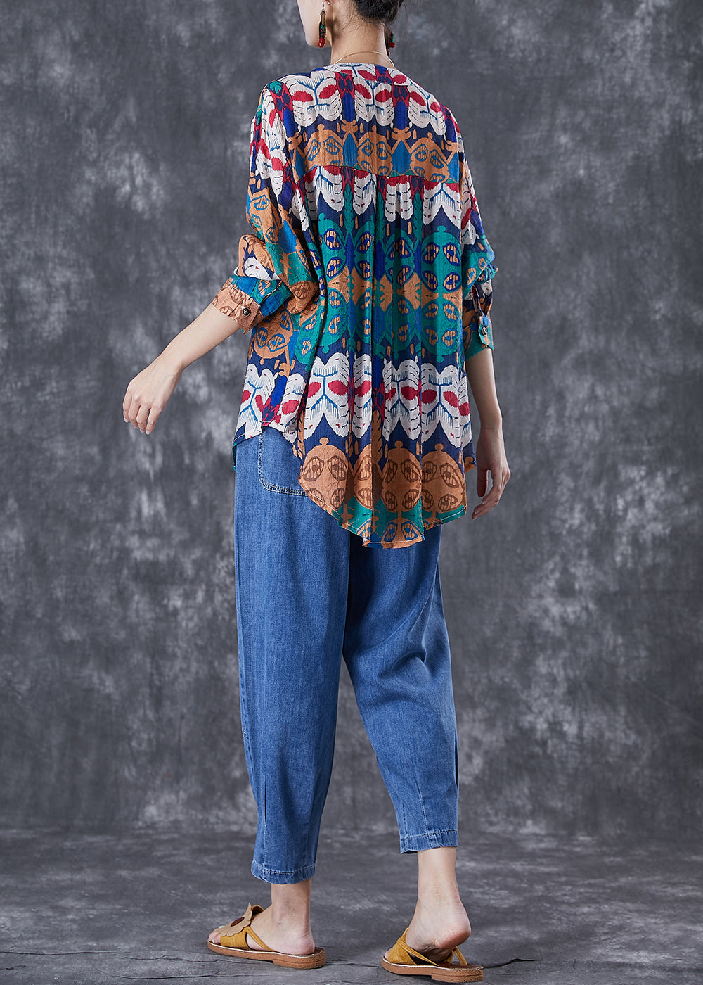 Art Print Oversized Rivet Cotton Shirts And Denim Pants Two Pieces Set Summer TD1034 - fabuloryshop