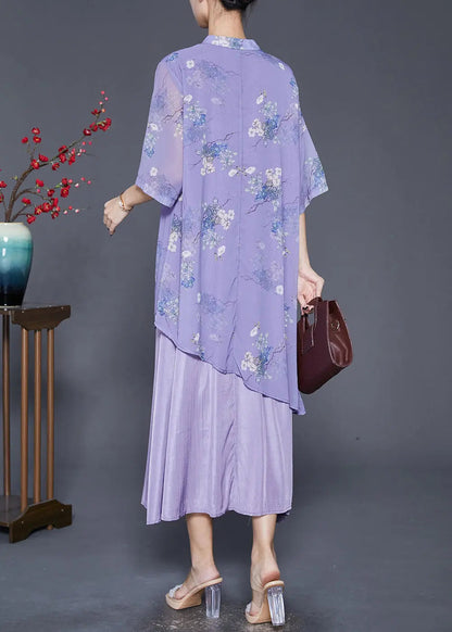 Art Purple Asymmetrical Patchwork Silk Chinese Style Dress Summer Ada Fashion