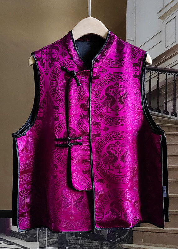 Art Purple Jacquard Chinese Button Patchwork Silk Vest Sleeveless LY1073 - fabuloryshop