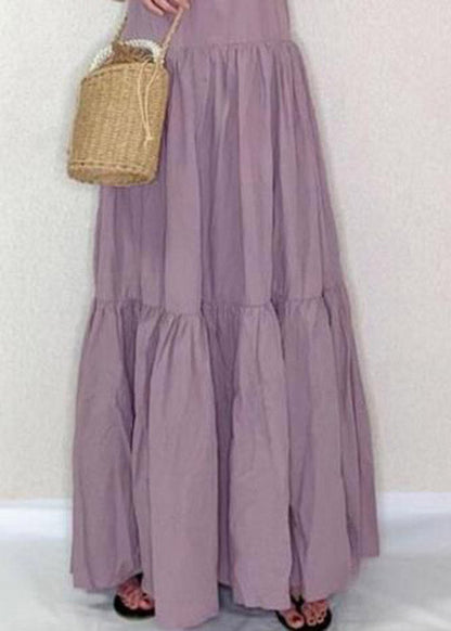 Art Purple O-Neck Patchwork Wrinkled Cotton Long Dress Summer LY1985 - fabuloryshop