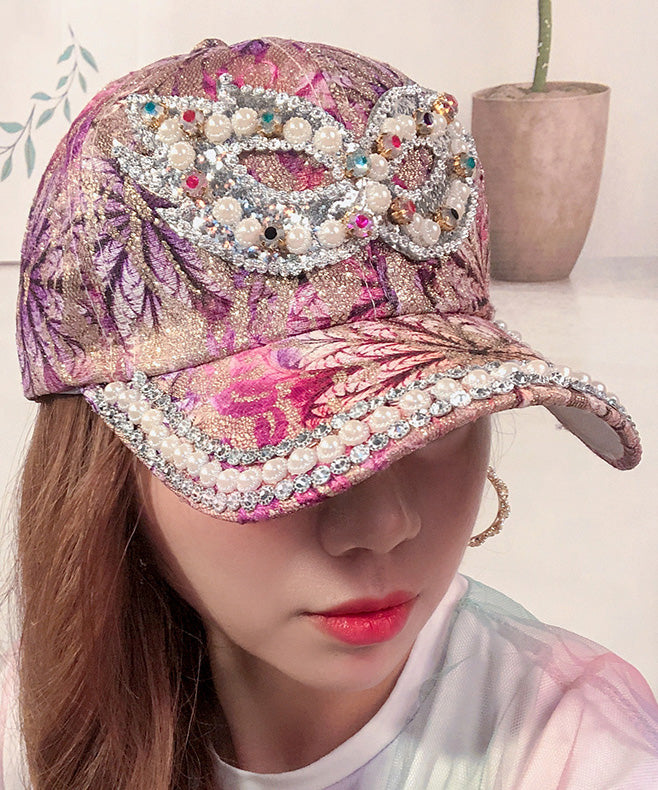 Art Purple Zircon Pearl Embroideried Silk Baseball Cap Hat LY531 - fabuloryshop