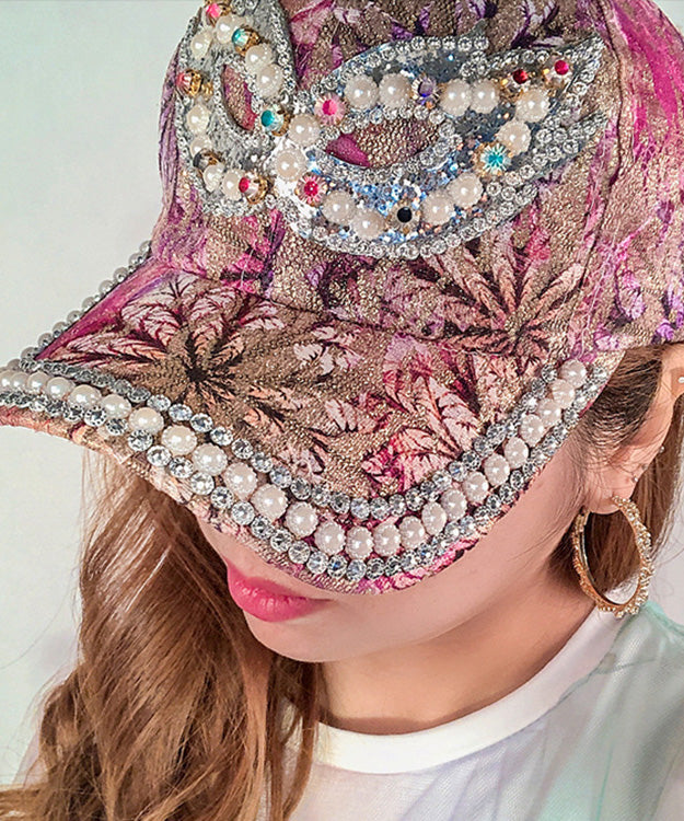 Art Purple Zircon Pearl Embroideried Silk Baseball Cap Hat LY531 - fabuloryshop