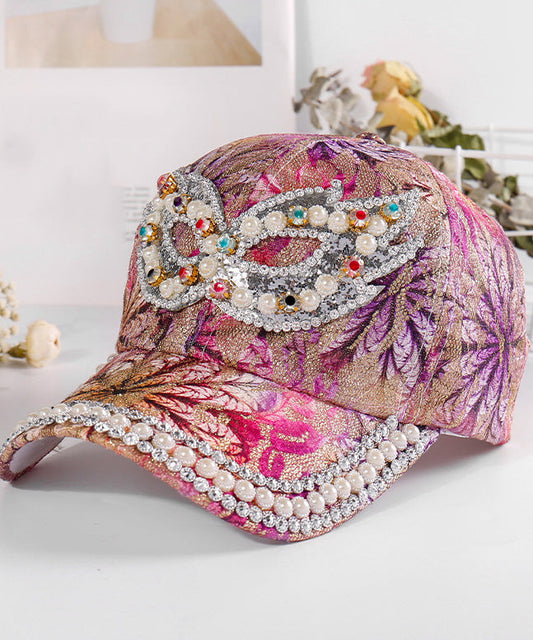 Art Purple Zircon Pearl Embroideried Silk Baseball Cap Hat LY531 - fabuloryshop