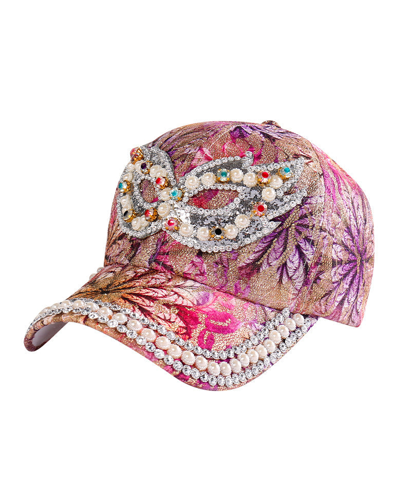 Art Purple Zircon Pearl Embroideried Silk Baseball Cap Hat LY531