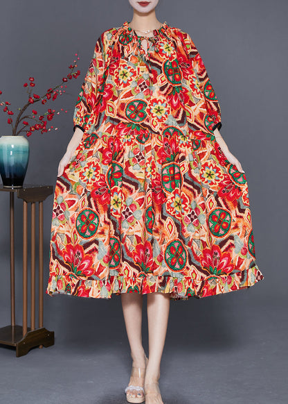 Art Red Oversized Print Exra Large Hem Robe Dresses Summer LY7662