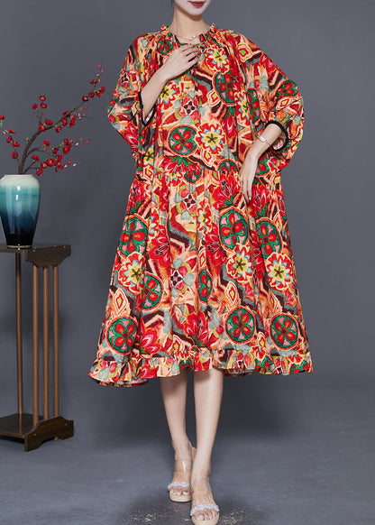 Art Red Oversized Print Exra Large Hem Robe Dresses Summer LY7662