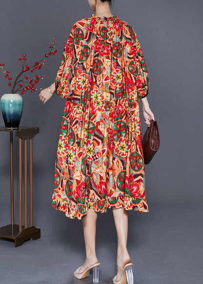 Art Red Oversized Print Exra Large Hem Robe Dresses Summer LY7662