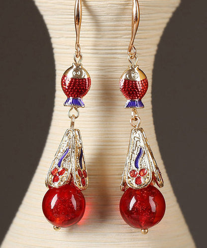 Art Red Sterling Silver Cloisonne Coloured Glaze Fish Drop Earrings LY2042 - fabuloryshop