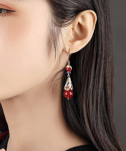 Art Red Sterling Silver Cloisonne Coloured Glaze Fish Drop Earrings LY2042 - fabuloryshop