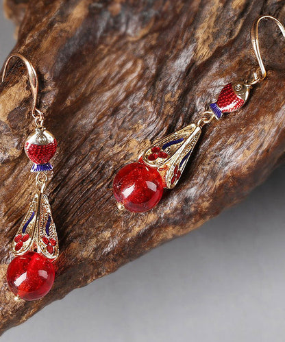 Art Red Sterling Silver Cloisonne Coloured Glaze Fish Drop Earrings LY2042 - fabuloryshop