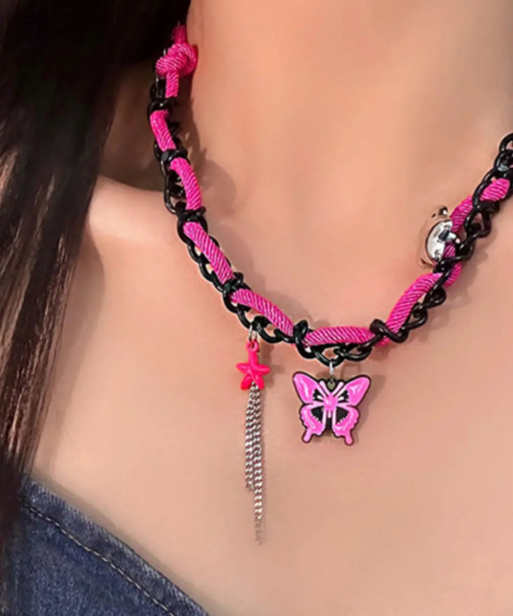 Art Rose Alloy Chain Butterfly Patchwork Lariat Necklace Ada Fashion