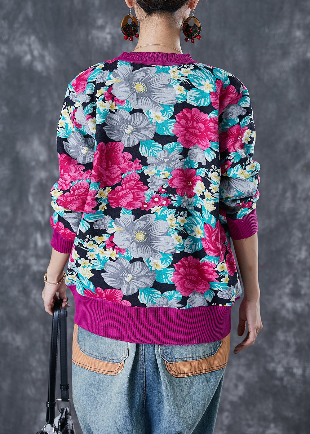 Art Rose Floral Print Thick Knit Sweaters Winter Ada Fashion