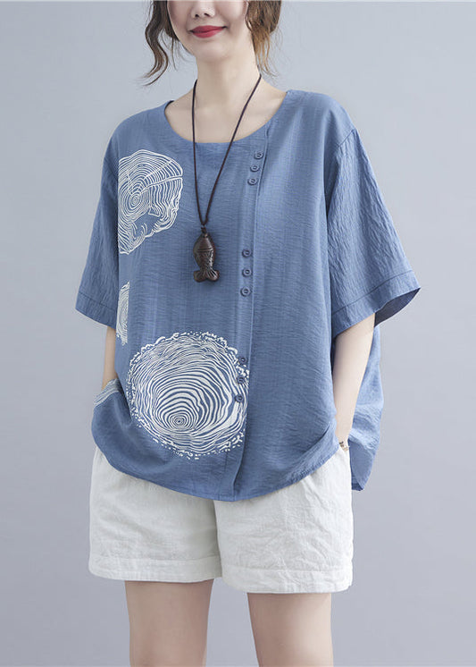 Art Sky Blue Oversized Print Cotton Tanks Summer LY2365 - fabuloryshop