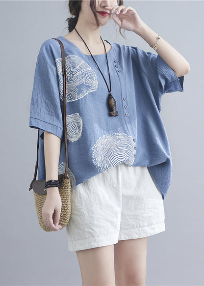 Art Sky Blue Oversized Print Cotton Tanks Summer LY2365 - fabuloryshop