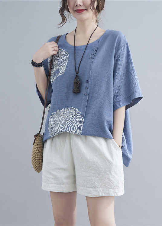 Art Sky Blue Oversized Print Cotton Tanks Summer LY2365 - fabuloryshop