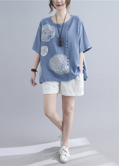 Art Sky Blue Oversized Print Cotton Tanks Summer LY2365 - fabuloryshop