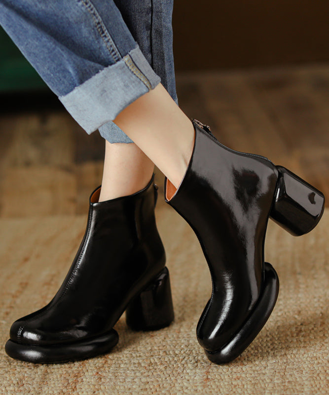 Art Splicing Chunky Boots Mulberry Cowhide Leather Ada Fashion