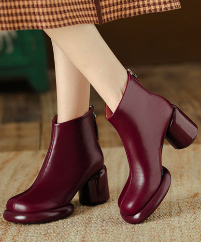 Art Splicing Chunky Boots Mulberry Cowhide Leather Ada Fashion