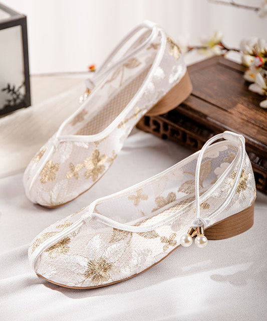 Art Splicing Hollow Out Embroideried Shoes Gold Tulle Fabric LY7628