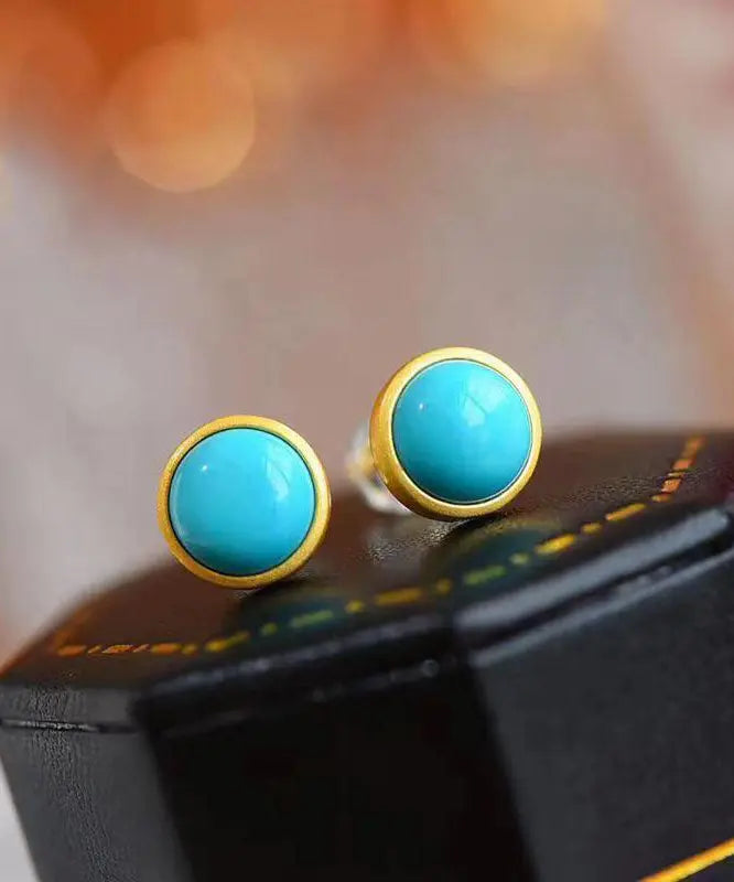 Art Sterling Silver Overgild Turquoise Stud Earrings Ada Fashion