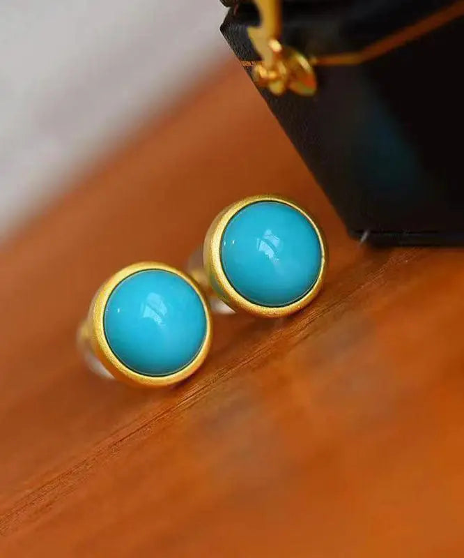 Art Sterling Silver Overgild Turquoise Stud Earrings Ada Fashion