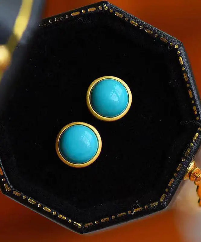 Art Sterling Silver Overgild Turquoise Stud Earrings Ada Fashion