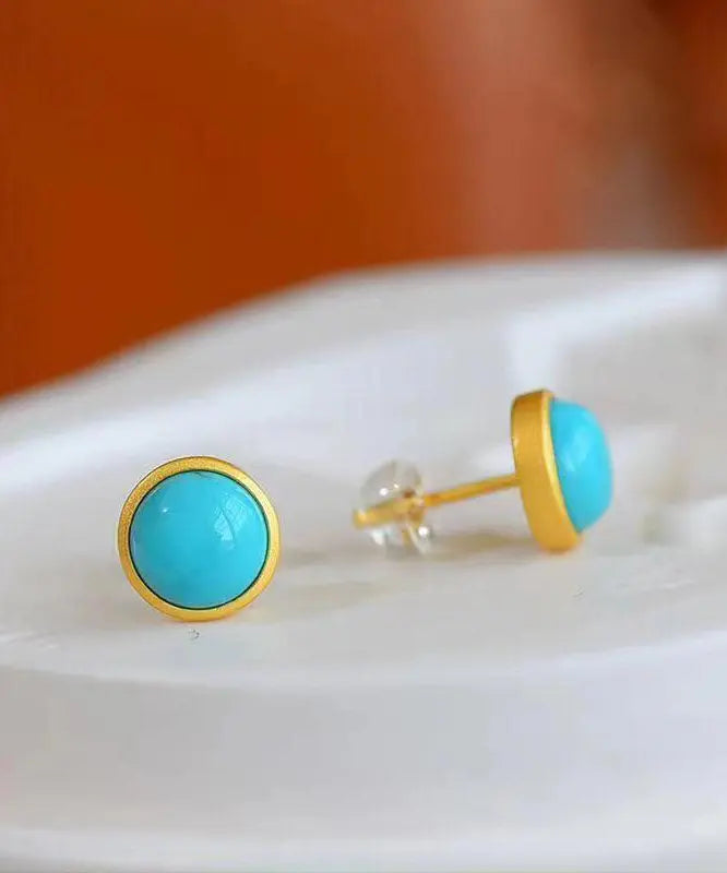 Art Sterling Silver Overgild Turquoise Stud Earrings Ada Fashion