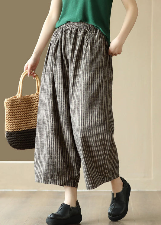 Art Striped Pockets Elastic Waist Patchwork Linen Pants Summer LY4997 - fabuloryshop