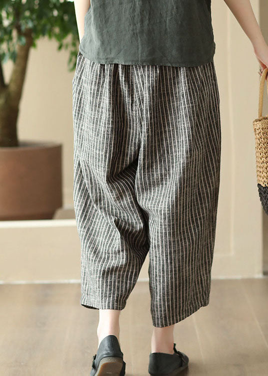 Art Striped Pockets Elastic Waist Patchwork Linen Pants Summer LY4997 - fabuloryshop